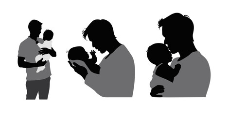 Canvas Print - Dad and newborn baby silhouette, father holding baby silhouette, father love his child