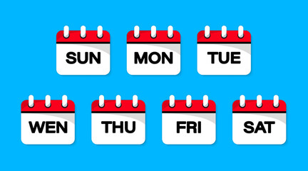 Poster - Calendar icons. Week icon set. Days of the week. The days of weeks badge. Weekly calendar vector icons. Web buttons - week calendar. Mark the date, holiday, important day. Vector illustration