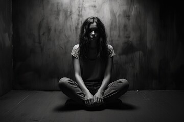 depression woman sit on the floor