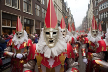 Celebration Of St. Nicholas In The Netherlands. Costume Procession New Year's Festival