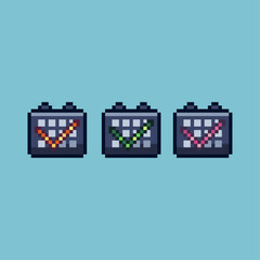 Fototapete - Pixel art sets of calendar approve with variation color item asset. Simple bits of approve time on pixelated style. 8bits perfect for game asset or design asset element for your game design asset.