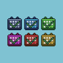 Fototapete - Pixel art sets of calendar approve with variation color item asset. Simple bits of approve time on pixelated style. 8bits perfect for game asset or design asset element for your game design asset.