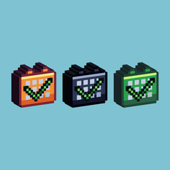 Fototapete - Isometric Pixel art 3d of approve calendar for items asset. Calendar approve on pixelated style.8bits perfect for game asset or design asset element for your game design asset.
