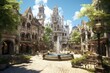 A sunny European medieval or fantasy town square. Generative AI