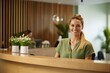 Contemporary spa ambiance: Receptionist with a friendly demeanor welcomes visitors