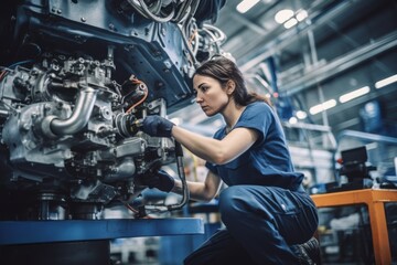 female worker in a modern automotive manufacturing setting