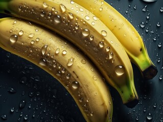 Fresh banana with water drops