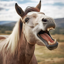 Portrait Of A Horse Laughing. AI Generated.
