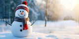 Fototapeta Tęcza - Happy snowman in winter secenery