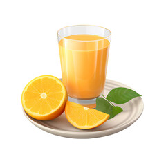 Poster - A Glass of Freshly Squeezed Orange Juice on a Plate Isolated on a Transparent Background