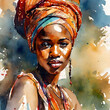 African young woman in watercolor style