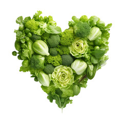 Wall Mural - Top view of mix vegetable salad be arrange in heart shape isolated on white background. Healthy love food. Vegan lover.	