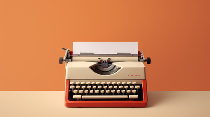 Poster - Typewriter on orange background. Created with Generative AI technology.