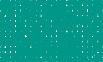 Poster - Seamless background pattern of evenly spaced white bomb symbols of different sizes and opacity. Vector illustration on teal background with stars