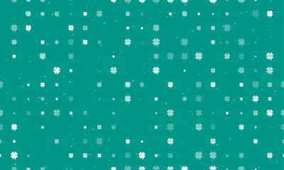 Poster - seamless background pattern of evenly spaced white four-leaf clover symbols of different sizes and o