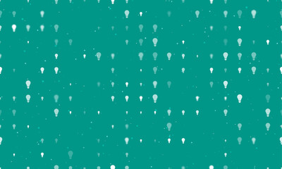 Poster - Seamless background pattern of evenly spaced white lamp symbols of different sizes and opacity. Vector illustration on teal background with stars