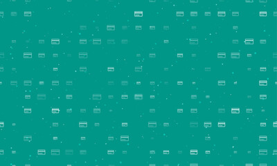 Poster - Seamless background pattern of evenly spaced white credit card symbols of different sizes and opacity. Vector illustration on teal background with stars