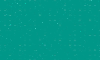Poster - Seamless background pattern of evenly spaced white garland light bulb symbols of different sizes and opacity. Vector illustration on teal background with stars