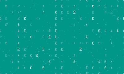Poster - Seamless background pattern of evenly spaced white pound symbols of different sizes and opacity. Vector illustration on teal background with stars