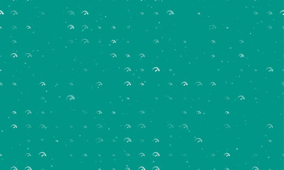 Poster - Seamless background pattern of evenly spaced white tachometer symbols of different sizes and opacity. Vector illustration on teal background with stars