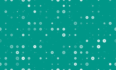 Poster - Seamless background pattern of evenly spaced white pause symbols of different sizes and opacity. Vector illustration on teal background with stars