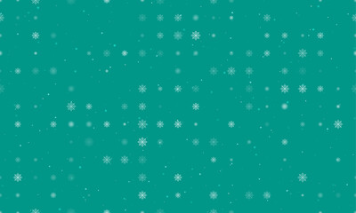 Poster - Seamless background pattern of evenly spaced white spider web symbols of different sizes and opacity. Vector illustration on teal background with stars