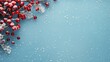 Photo of blue background with vibrant red berries covered in snow
