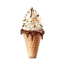Chocolate Cone Ice Cream On Isolated Transparent  Background