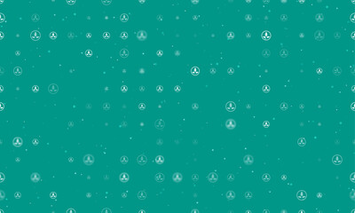 Poster - Seamless background pattern of evenly spaced white ecology symbols of different sizes and opacity. Vector illustration on teal background with stars
