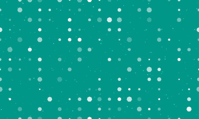 Poster - Seamless background pattern of evenly spaced white heptagon symbols of different sizes and opacity. Vector illustration on teal background with stars