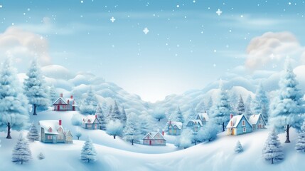 Wall Mural - Photo of a winter wonderland with charming houses and snow-covered trees