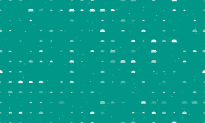 Poster - Seamless background pattern of evenly spaced white sofa symbols of different sizes and opacity. Vector illustration on teal background with stars