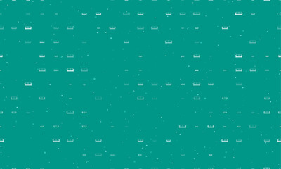 Poster - Seamless background pattern of evenly spaced white sofa icons of different sizes and opacity. Vector illustration on teal background with stars