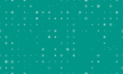 Poster - Seamless background pattern of evenly spaced white furry gender symbols of different sizes and opacity. Vector illustration on teal background with stars