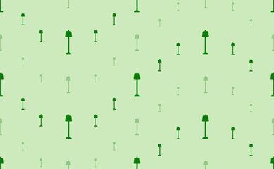 Poster - Seamless pattern of large and small green floor lamp symbols. The elements are arranged in a wavy. Vector illustration on light green background