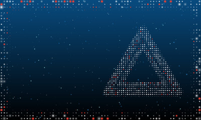 Poster - On the right is the emergency stop symbol filled with white dots. Pointillism style. Abstract futuristic frame of dots and circles. Some dots is red. Vector illustration on blue background with stars