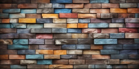 Wall Mural - AI Generated. AI Generative. Bright color brick wall decoration texture background template. Graphic Art