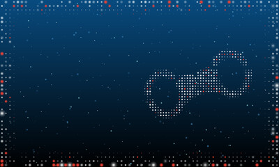 Poster - On the right is the handcuffs symbol filled with white dots. Pointillism style. Abstract futuristic frame of dots and circles. Some dots is red. Vector illustration on blue background with stars