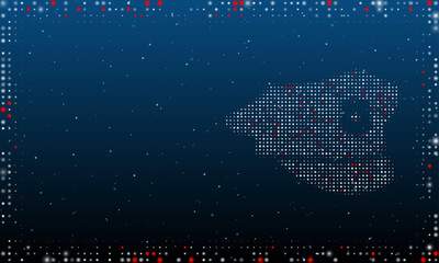 Poster - On the right is the police cap symbol filled with white dots. Pointillism style. Abstract futuristic frame of dots and circles. Some dots is red. Vector illustration on blue background with stars