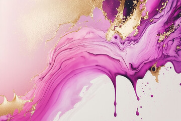 Wall Mural - purple pink fluid art watercolor background with golden glitter