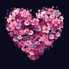 Sticker - heart with flowers pink pixel art