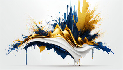 Wall Mural - Splashes Abstract modern background. Color splash Blue and Gold color On White Background Ai generated image