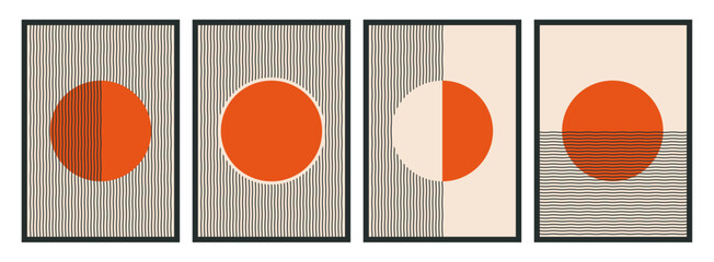 Aufkleber - Mid century modern line art geometric vintage printable poster collection. Abstract Vector design wall art decoration.