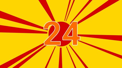Poster - Around the clock symbol on the background of animation from moving rays of the sun. Large orange symbol increases slightly. Seamless looped 4k animation on yellow background
