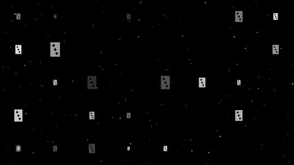 Poster - Template animation of evenly spaced Three of Clubs playing cards of different sizes and opacity. Animation of transparency and size. Seamless looped 4k animation on black background with stars