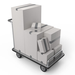 Wall Mural - Airport luggage cart or baggage trolley side with cardboard boxes or cartons