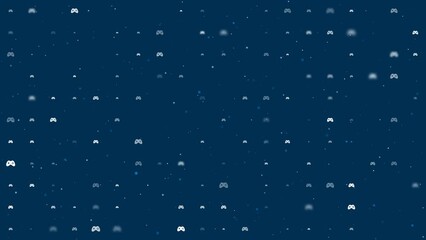Poster - Template animation of evenly spaced joystick symbols of different sizes and opacity. Animation of transparency and size. Seamless looped 4k animation on dark blue background with stars
