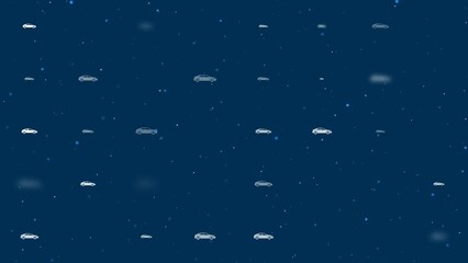 Poster - Template animation of evenly spaced car symbols of different sizes and opacity. Animation of transparency and size. Seamless looped 4k animation on dark blue background with stars