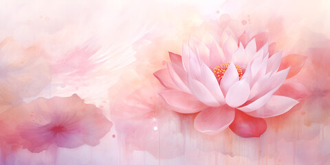 watercolor illustration of soft pink lotus flower, abstract background