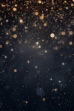 Abstract Festive Dark Background With Gold Glitter And Bokeh. New Year, Birthday, Holidays Celebration.